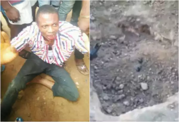 Good For Him!! Angry Mob Buries Robbery Suspect Alive In Ebonyi (Photos)